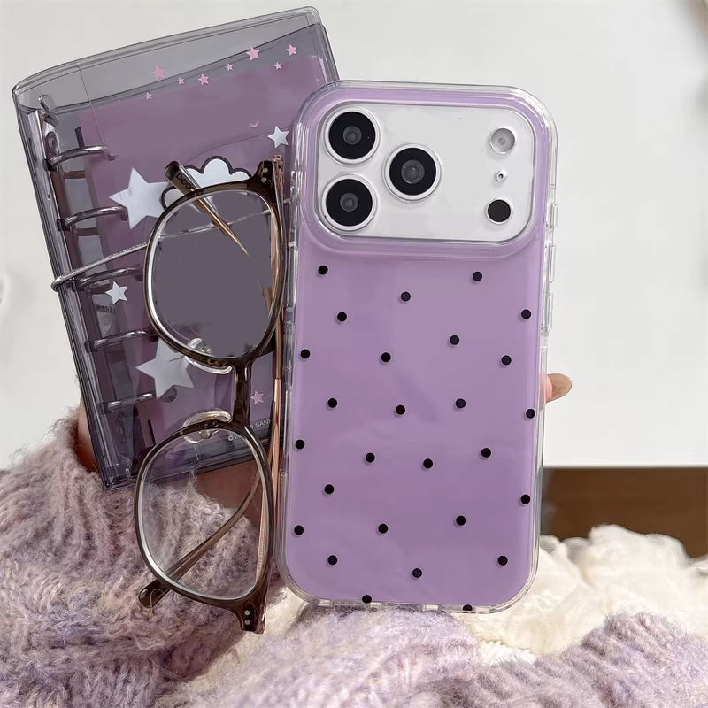 Phone Cases Purple - เคสโทรศัพท์ลายการ์ตูนจุดสีม่วงสไตล์เกาหลีน่ารักสำหรับ iPhone 17 16 15 14