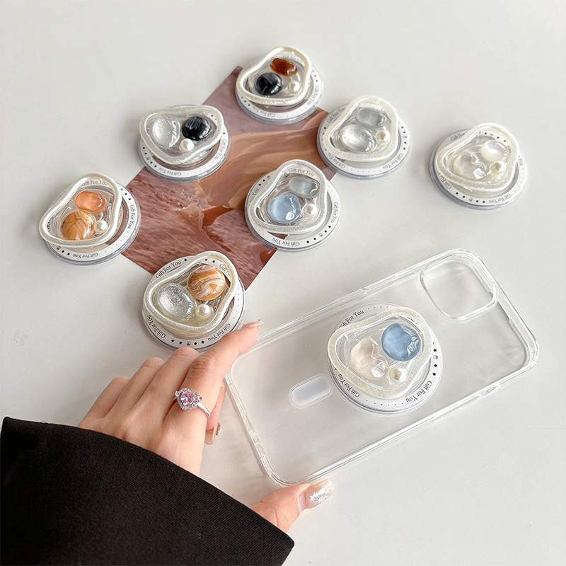 Phone Cases Korean - ที่จับโทรศัพท์แม่เหล็กสไตล์หินธรรมชาติแบบไม่สม่ำเสมอ ประดับมุกและกลิตเตอร์ ดีไซน์มินิมอลหรูหรา สไตล์เกาหลี มีให้เลือก 7
