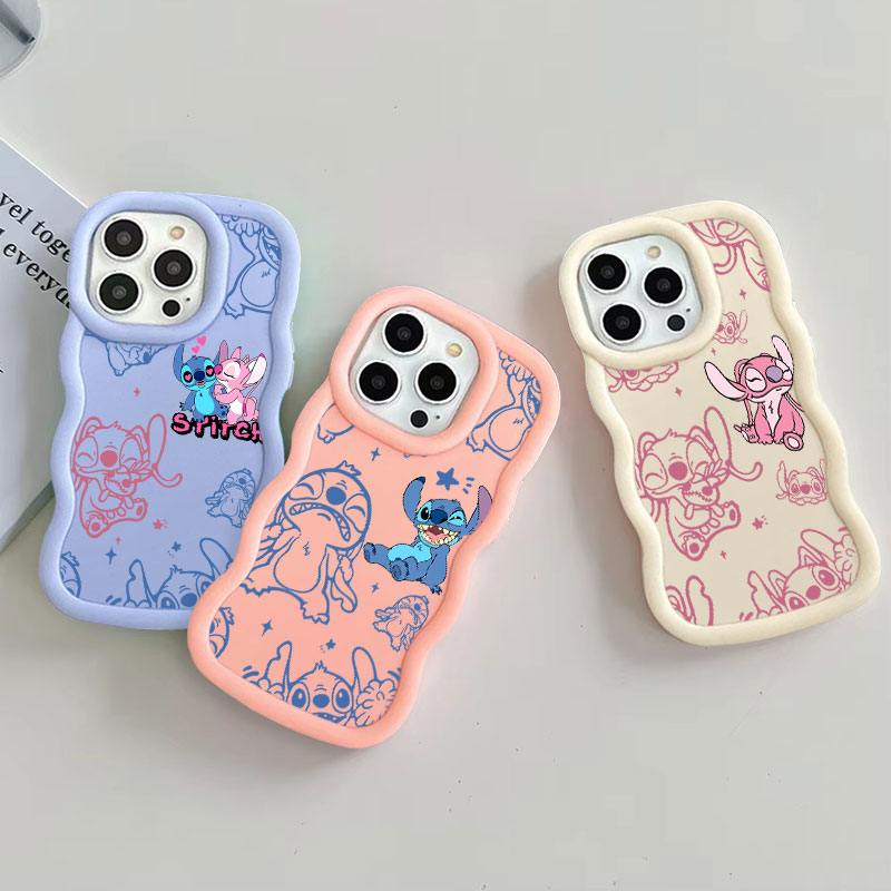 Phone Cases Disney - เคสโทรศัพท์ลายการ์ตูนสติทช์และแองเจิล สีลูกกวาด สำหรับ iPhone 17 16