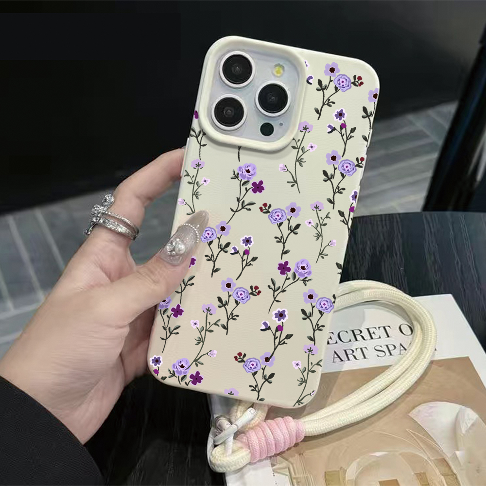 Phone Cases Purple - เคสโทรศัพท์ลายดอกไม้สีม่วงแบบสายคล้องบาง สำหรับ iPhone 17 16 15