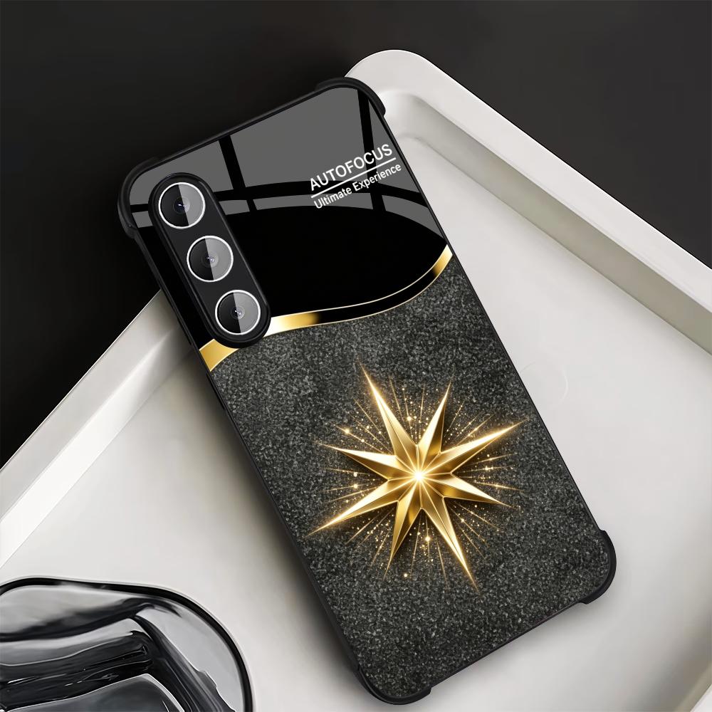 Phone Cases Quad Lock - เคสโทรศัพท์สีดำเงา ลายดาวสีทอง รุ่น s26 ultra case