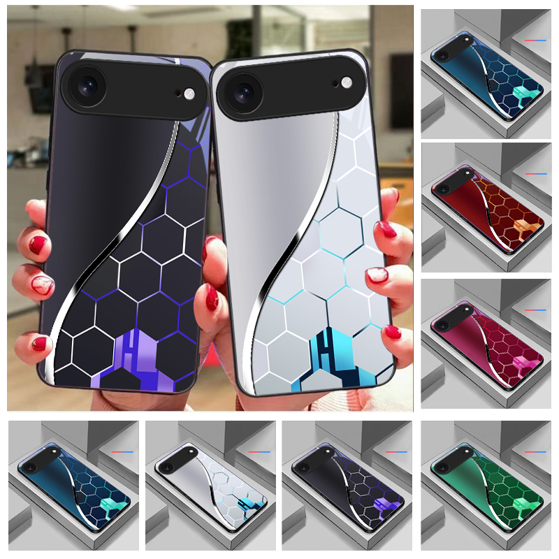 Phone Cases Purple - เคสโทรศัพท์แก้วสีดำลายรังผึ้งสีม่วง สำหรับ iPhone 11 Pro 12
