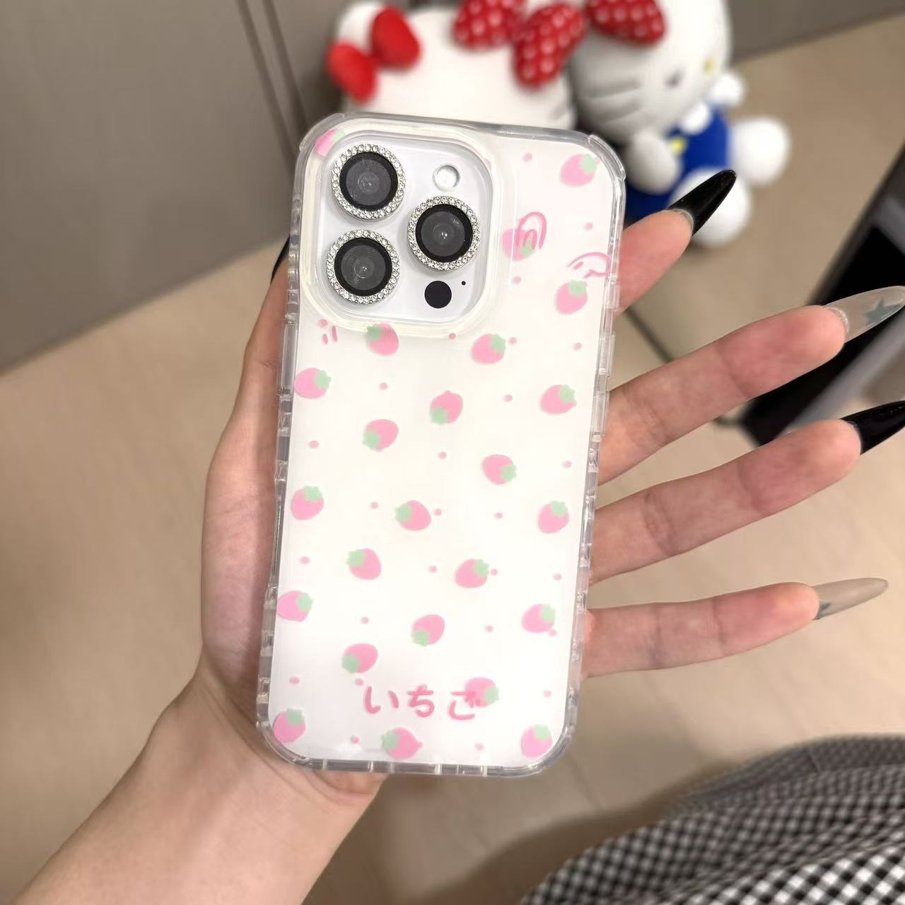 Phone Cases Korean - เคสโทรศัพท์ลายสตรอว์เบอร์รี่สีชมพูแบบเต็มจอ สไตล์เกาหลี สำหรับ iPhone 17 16