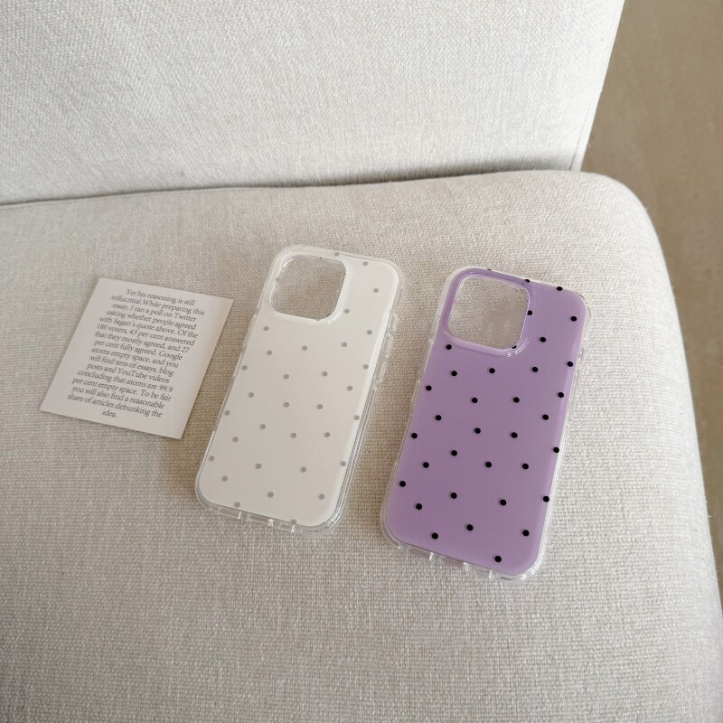 Phone Cases Purple - เคสโทรศัพท์ลายจุดสีขาวและสีม่วงสไตล์เกาหลี สำหรับ iPhone 17 Air 16