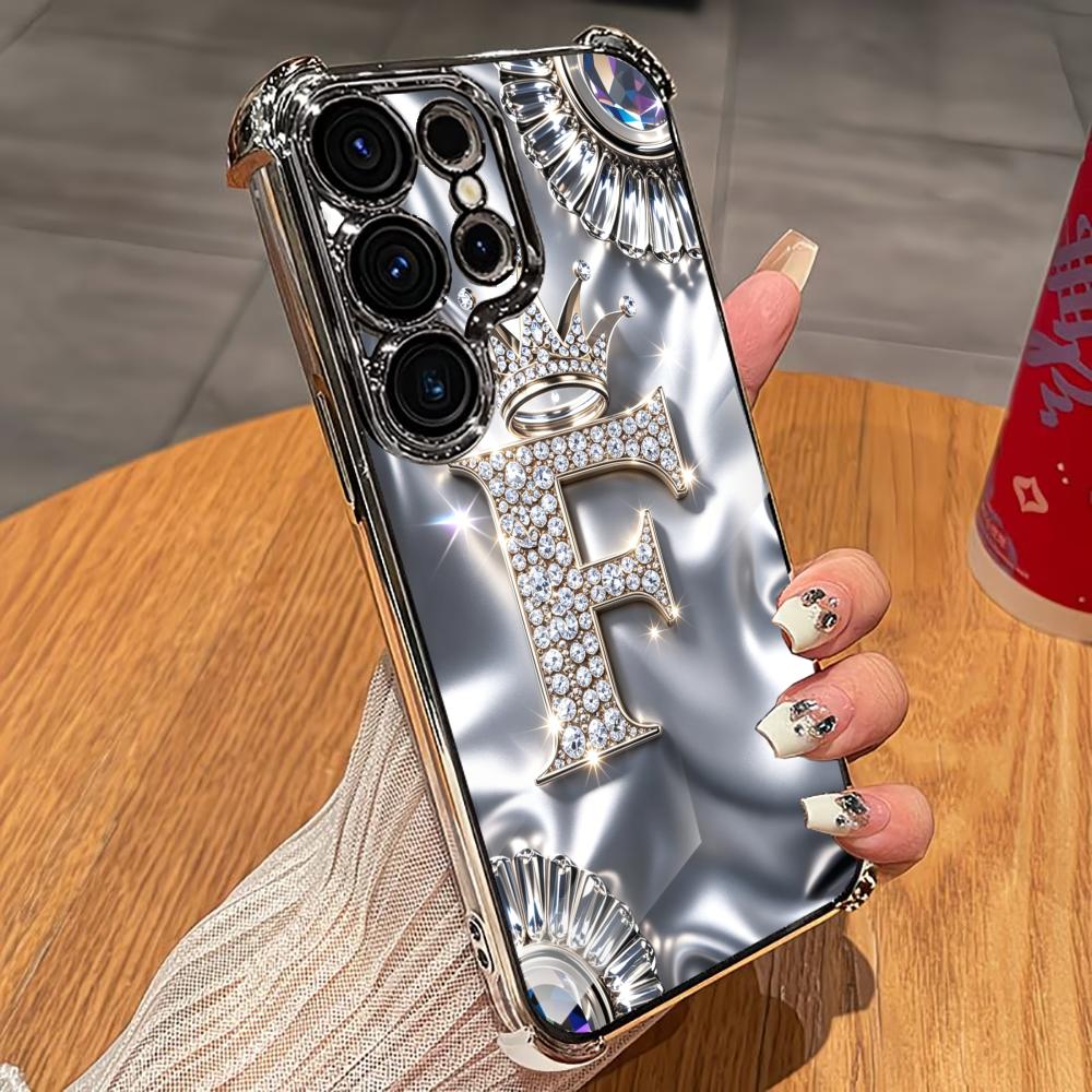 Phone Cases Quad Lock - เคสโทรศัพท์หรูหราประดับเพชร ตัวอักษร F รุ่น s26 ultra