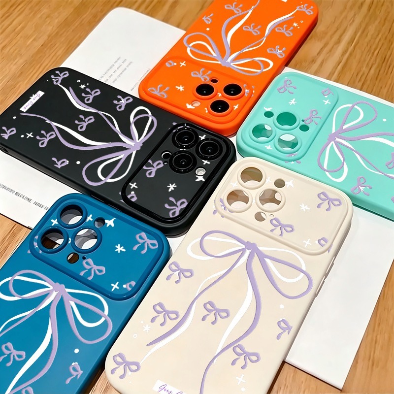 Phone Cases Purple - เคสโทรศัพท์ลายดาวและโบว์สีม่วงขนาดใหญ่สำหรับ iPhone 17 16 15 14