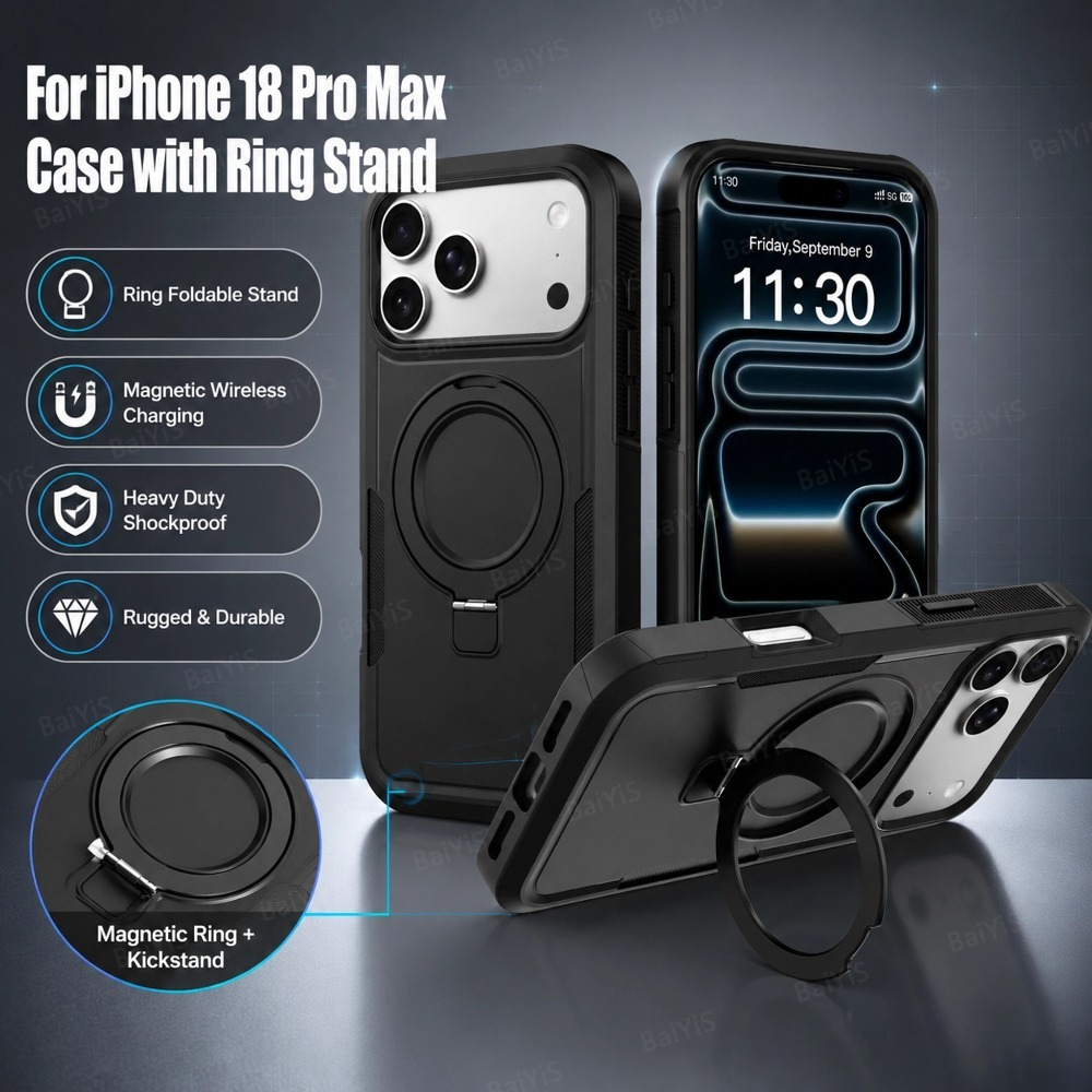 Phone Cases Heavy Duty - เคสโทรศัพท์แบบแม่เหล็กพร้อมวงแหวนโลหะด้าน สำหรับ iPhone 13 14 15