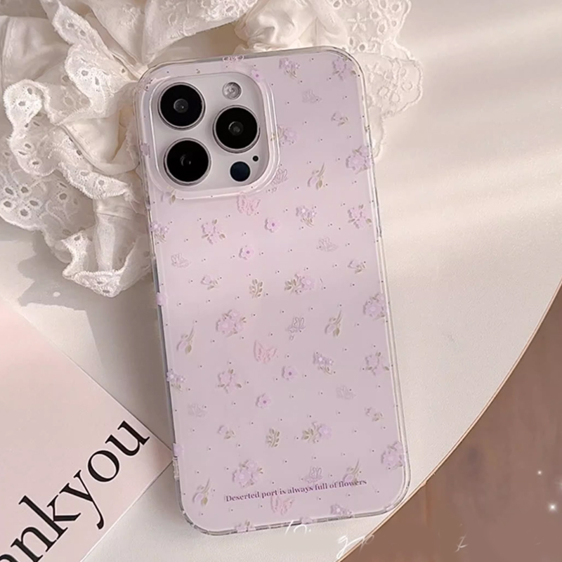 Phone Cases Purple - เคสโทรศัพท์ลายดอกไม้สีม่วงสไตล์เกาหลี น่ารัก สร้างสรรค์ สำหรับ iPhone 17