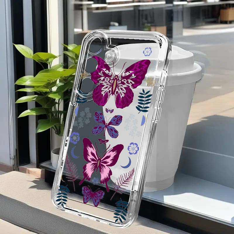 Phone Cases Purple - เคสโทรศัพท์กราฟิกผีเสื้อสีม่วงสำหรับซัมซุงกาแล็กซี่ A73 A72 A71 A55 A54