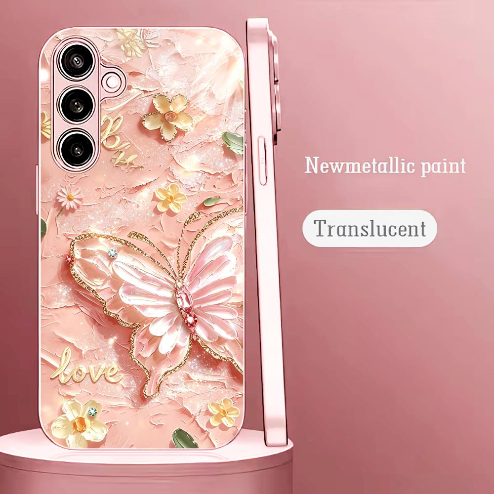 Phone Cases Quad Lock - เคสโทรศัพท์แฟชั่นลายผีเสื้อกลิตเตอร์สีชมพู s26 ultra case quad lock