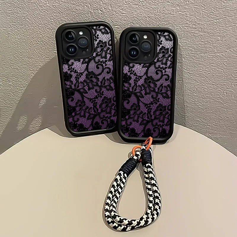 เคสโทรศัพท์แบบสายคล้องลูกไม้สี - Phone Cases Purple บทวิจารณ์และราคา